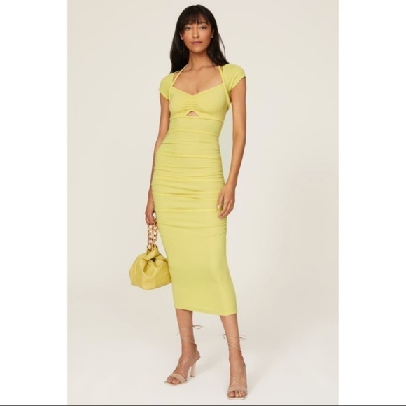 Jonathan Simkhai Layered Rib Ruched Cutout Midi Dress - Picture 1 of 14